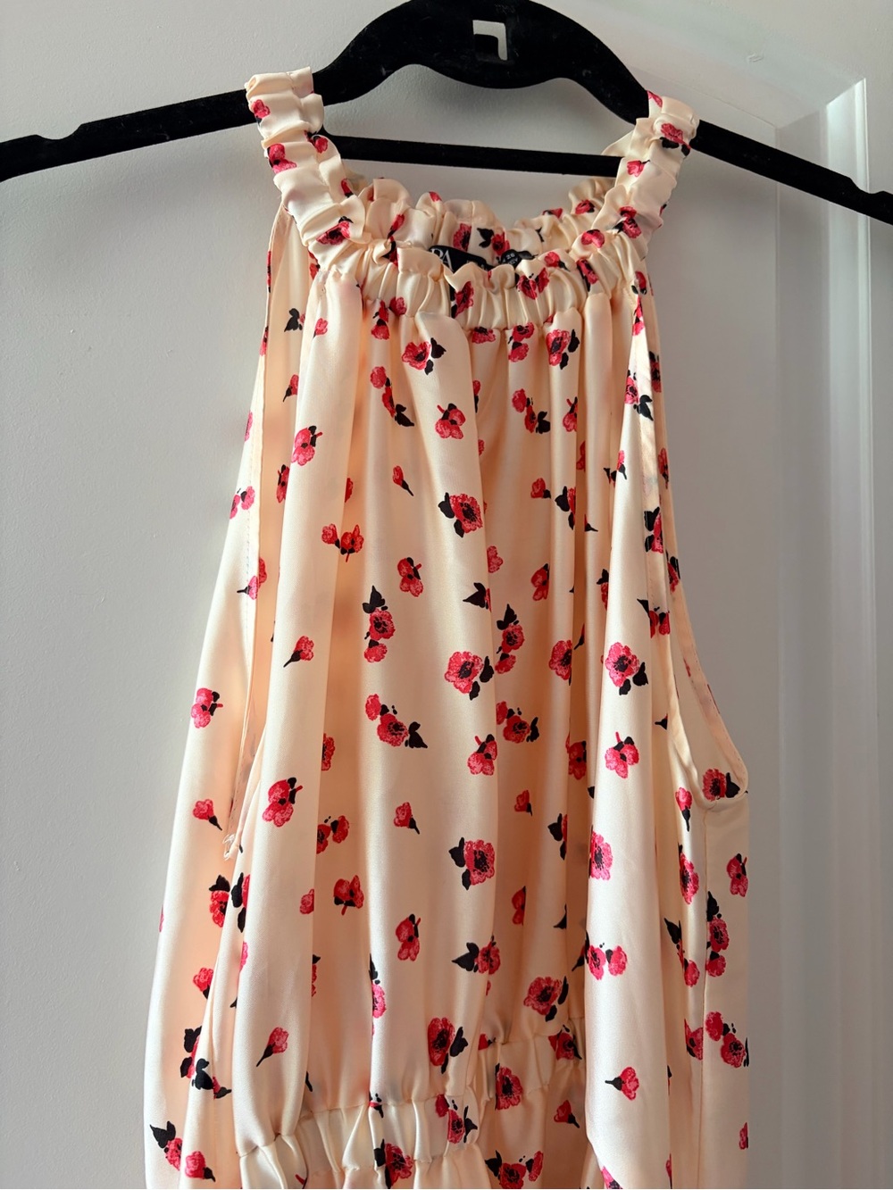 Zara Cream Midi Dress with Red Floral Print